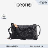 GROTTO个乐黑石包经典大容量植鞣绵羊皮单肩斜挎通勤软包男女款七夕礼物 黑石L（黑标）