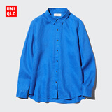 优衣库法国麻衬衫/长袖女装衬衣26春夏新款483868 66 蓝色 XL