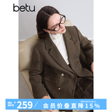 百图betu女装冬季新款毛呢外套时髦有型羊毛西装大衣女2410T24 咖啡色 S