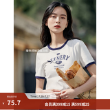 茵曼（INMAN）潮趣印花女装圆领短袖T恤修身显瘦套头短款2026夏季新款上衣 月牙白 -18525987 M