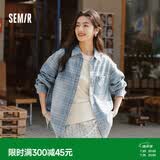 森马长袖衬衫女秋中长款宽松落肩条纹牛仔外套103125105002