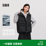 森马（Semir）棉马甲女冬季防泼水纯色oversize立领面包服叠穿时尚百搭外套 黑色90001 XS