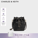 CHARLES&KEITH绗缝菱格链条水桶包双肩包包女包生日七夕礼物送女友CK2-10701506 Black黑色 M