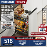 悍高（HIGOLD）拉篮304不锈钢厨房橱柜双层调味篮带阻尼导轨 350柜2层-L系列调味篮