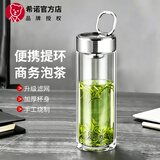 希诺（heenoor）单层玻璃杯男大容量加厚带提环便携喝茶杯高档生日礼物车载水杯子 隐形提环-450ML 本色-带滤网