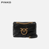 PINKO【品高】女包羊皮革单肩斜挎泡芙枕头包燕子包18cm 黑金 礼物