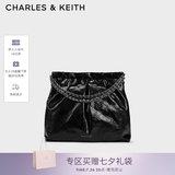CHARLES&KEITH子母链条大容量流浪包托特包单肩斜挎包女包七夕礼物CK2-40671449 【L号】Noir黑银 L