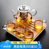 瓷牌茗茶具（cipaiming teaset） 透明玻璃茶具整套套装家用功夫茶壶茶杯会客泡茶器 透明八骏壶4个把杯+小四方盘