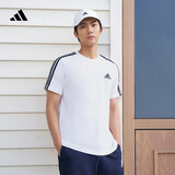 adidas纯棉休闲三条纹针织运动圆领正肩短袖T恤上衣男夏阿迪达斯   白/黑色   XL