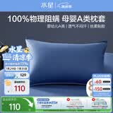水星家纺枕套100%纯棉阻螨高密80支新疆长绒棉枕芯保护套一对装48x74cm蓝