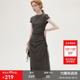 fano studios范洛2026夏新款短袖T恤连衣裙女法式抽绳收腰显瘦设计感小众裙子 深灰色 M