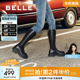 百丽（Belle）显瘦小V靴长筒靴女冬商场款弹力靴A1V1DDG3 黑仙草-微光皮面（绒里） 37 (235mm)