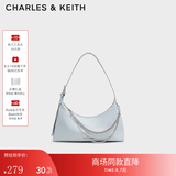 CHARLES&KEITH柔软拉链式褶皱单肩包腋下包包女包生日七夕礼物CK2-40782472 Sea Salt Blue海盐蓝色 S