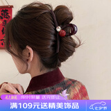 向晚发夹发卡红珠水钻抓夹女高级感大号鲨鱼夹后脑勺发夹女七夕礼物女
