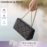 CHARLES&KEITH质感菱格链条小方钱包女包包女包生日七夕礼物送女友CK6-10680924 Black黑色 XS