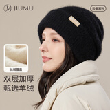 玖慕（JIUMU）山羊绒帽子女秋冬季加厚保暖绵羊毛冷帽大头围堆堆帽针织帽毛线帽