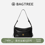 BAGTREE【朱珠同款】包包树奶盒包植鞣皮单肩斜挎腋下通勤Hobo枕头女士包 檀黑色-中号【磁吸拉链款】 高级小众