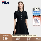 FILA 斐乐官方女子编织连衣裙2026夏新款简约翻领修身收腰连身裙 正黑色-BK S 160/80A/S