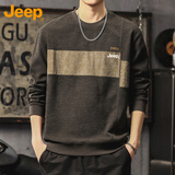 JEEP吉普卫衣男士秋冬季高端撞色打底衫长袖T恤上衣服男装 咖色 XL