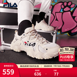 FILA 斐乐猫爪鞋4代女鞋老爹鞋情侣运动鞋复古时尚休闲鞋网面透气 【女款】古白色/白天鹅-AW 38.5