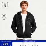 盖璞（GAP）男女装春款LOGO仿羊羔绒宽松连帽衫卫衣美版789781 灰黑色 M 美码  L亚洲码180/96A