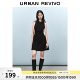 UR春季新款女摩登气质褶皱收腰显瘦无袖连衣裙UYY750030 黑色 XS