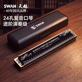 天鹅（SWAN）24孔复音口琴音位标注专业演奏教学推荐口琴C调黑色