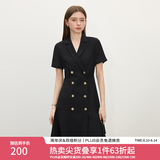 范思蓝恩正式气质通勤连衣裙女夏季收腰显瘦面试西装裙 黑色 S