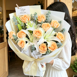 百花馆鲜花速递情人节玫瑰花满天星真花束生日礼物送女友同城配送小时达 【锦上添花】11朵香槟|JD695