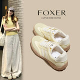 FOXER德训鞋女休闲透气户外运动鞋时尚百搭显瘦增高软底舒适跑步鞋女鞋 黄色 37