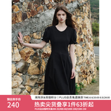 范思蓝恩夏季腰精裙气质收腰无袖背心连衣裙女夏季新款海边度假显瘦裙 黑色-有袖 M