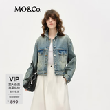 MO&Co.牛仔夹克无弹棉质做旧感洗水纹理外套短款boxyfit外套摩安珂 牛仔蓝色 S 160