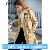 betu百图女装中长款风衣女双排扣大衣新款英伦风长外套JD2101T34 卡其色 S