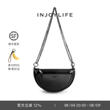 INJOYLIFE复古马鞍包通勤休闲流浪包双链条包斜挎包包半圆子母包 黑色