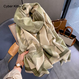 CYBER KITTEN韩系拼色玉兰花时尚仿羊绒围巾女秋冬季百搭气质围脖御寒保暖披肩 绿色