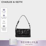 CHARLES&KEITH褶皱手提斜挎小方包腋下包女士生日七夕礼物CK2-80160183 CK2-80160183Noir黑色 S