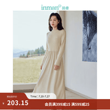 茵曼（INMAN）2025秋冬女装新款灯芯绒连衣裙新品长袖休闲针织礼服中长裙子 淡香杏-18348357H1 L