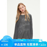 ELLE KIDS25春夏季女童学院风宽松落肩版休闲透气长袖字母烫钻T恤