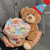 京东鲜花陶瓷永生花束小熊玩偶公仔小众生日女士七夕情人节礼物送女友闺蜜