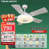 佑家LED餐厅风扇灯吊扇灯现代简约客厅吊灯风扇卧室电扇灯 【升级60w全光谱】哑白变频6档 48寸