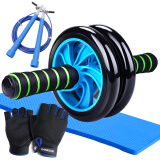 凯速双轮健腹器腹肌轮健腹轮滚轮（手套、跳绳带跪垫）PR05套装蓝