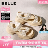 百丽（Belle）繁星亮片休闲凉鞋女2026夏新款商场同款厚底增高凉鞋F4A1DBL6 杏色 38 (240mm)