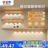 公牛（BULL）感应猫眼橱柜灯磁吸充电山丘光效展柜玄关氛围小夜灯 银26cm三色
