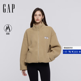 盖璞（GAP）女装春款贴布绣logo仿羊羔绒宽松拉链立领外套843660 卡其色 S (160/84A)亚洲尺码【偏大,建议拍小一码】