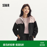 森马（Semir）防护外套|外套女短款连帽oversize秋季潮酷拼色三防夹克户外 红黑色调00469 M