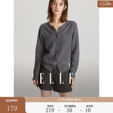 ELLE【100%绵羊毛】简约气质毛针织衫女2026春装新款新年圆领毛衣开衫 深灰色 L