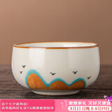 琦轩源米黄汝窑茶杯单杯家用待客品茗杯茶盏陶瓷功夫茶具开片可养主人杯