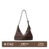 裘真（qiuzhen）【明星同款】植鞣胎牛皮腋下经典hobo包通勤真皮女包情人节礼物 咖啡色-小号(胎牛皮版) 小包/大包