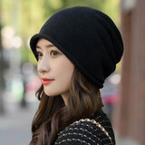 里普翎秋冬帽子女冬季保暖包头帽时尚护耳毛线套头帽秋棉睡帽产后月子帽 黑色 均码（55cm-60cm）