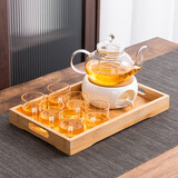 康韵 花草茶具煮茶保温花茶耐热玻璃茶壶陶瓷温茶炉蜡烛加热底座家用茶壶温茶器 13玲珑底座（白）带烛托+花茶壶+6杯+托盘